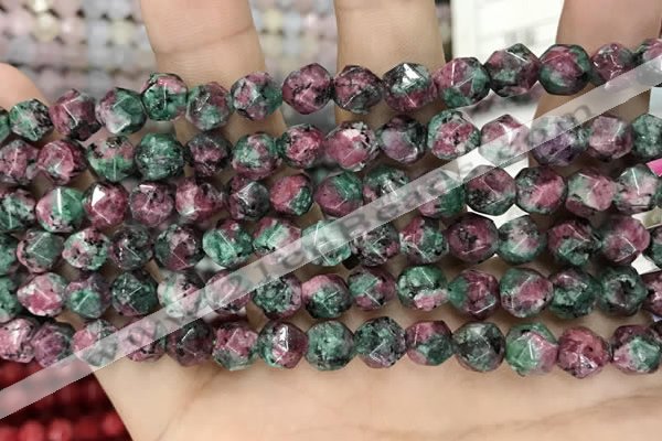 CLJ627 15 inches 8mm faceted nuggets sesame jasper beads