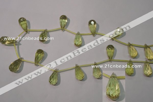 CLQ252 Top-drilled 10*20mm faceted teardrop natural lemon quartz beads