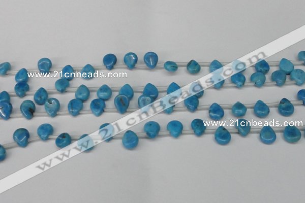 CLR448 Top drilled 8*10mm flat teardrop dyed larimar gemstone beads