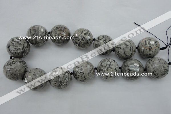 CLS09 15.5 inches 30mm faceted round large grey picture jasper beads