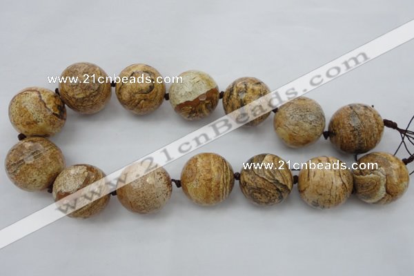 CLS10 15.5 inches 30mm faceted round large picture jasper beads