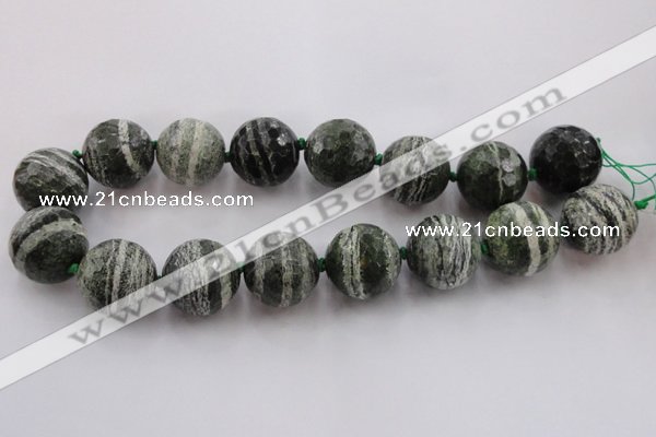 CLS112 15.5 inches 25mm faceted round large green silver line jasper beads