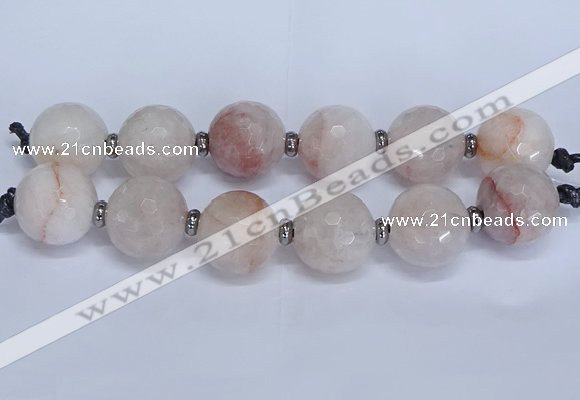 CLS350 7.5 inches 30mm faceted round large pink quartz beads