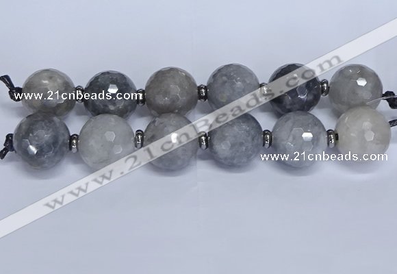 CLS351 7.5 inches 30mm faceted round large cloudy quartz beads