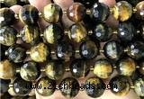 CLS426 15 inches 16mm faceted round yellow & blue tiger eye beads