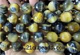 CLS451 15 inches 16mm faceted round golden & blue tiger eye beads