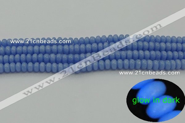 CLU120 15.5 inches 4*6mm rondelle blue luminous stone beads