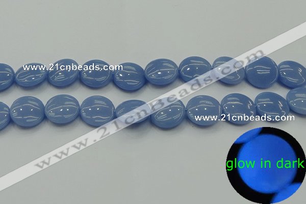 CLU134 15.5 inches 16mm flat round blue luminous stone beads