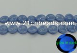 CLU135 15.5 inches 18mm flat round blue luminous stone beads