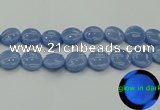 CLU136 15.5 inches 20mm flat round blue luminous stone beads