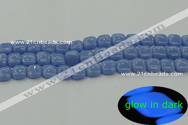 CLU151 15.5 inches 10*10mm square blue luminous stone beads