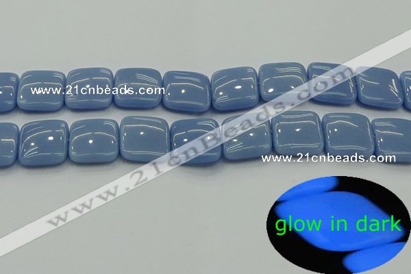 CLU155 15.5 inches 18*18mm square blue luminous stone beads