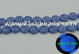CLU174 15.5 inches 16mm flat round blue luminous stone beads