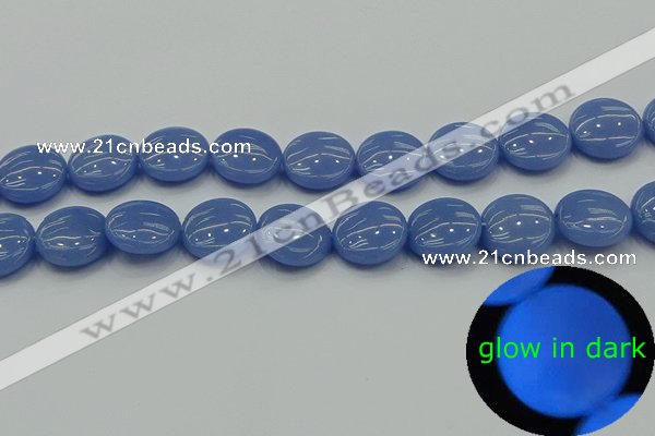 CLU174 15.5 inches 16mm flat round blue luminous stone beads