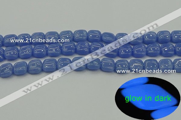 CLU191 15.5 inches 10*10mm square blue luminous stone beads