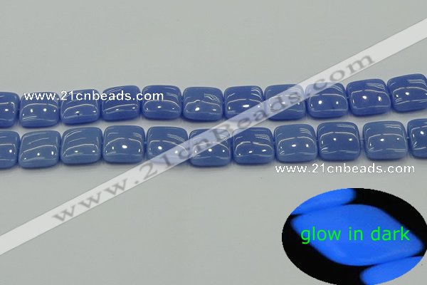 CLU193 15.5 inches 14*14mm square blue luminous stone beads
