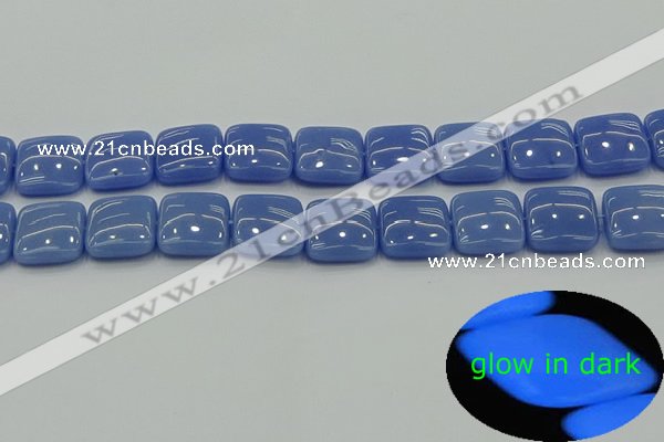 CLU194 15.5 inches 16*16mm square blue luminous stone beads