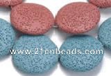 CLV04 14 inches 32mm flat round natural lava beads wholesale