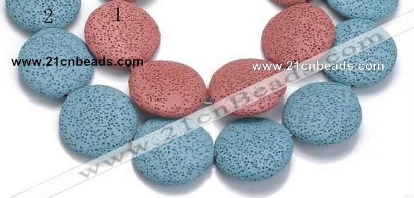 CLV04 14 inches 32mm flat round natural lava beads wholesale