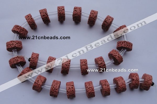 CLV25 15.5 inches 7*15mm coin shape red natural lava beads wholesale