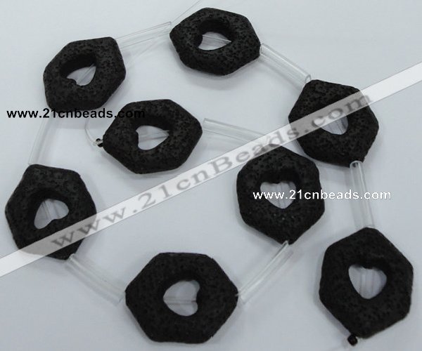 CLV44 15.5 inches 26*33mm hexagon black natural lava beads wholesale