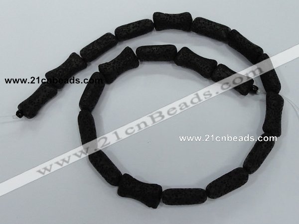 CLV45 15.5 inches 12*20mm pillow-shaped black natural lava beads