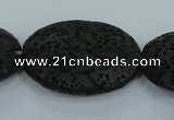 CLV49 15 inches 20*28mm oval black natural lava beads wholesale