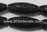 CLV492 15.5 inches 16*40mm rice black lava beads wholesale