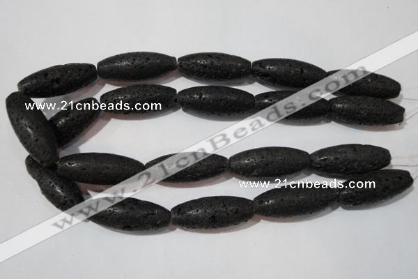 CLV492 15.5 inches 16*40mm rice black lava beads wholesale