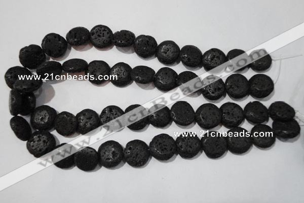 CLV498 15.5 inches 16mm flat round black lava beads wholesale