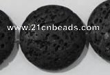 CLV502 15.5 inches 30mm flat round black lava beads wholesale