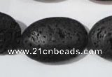 CLV508 15.5 inches 20*30mm oval black lava beads wholesale