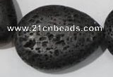 CLV515 15.5 inches 30*40mm flat teardrop black lava beads wholesale