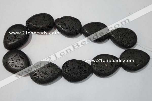 CLV515 15.5 inches 30*40mm flat teardrop black lava beads wholesale