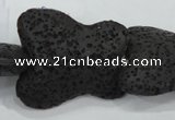 CLV52 15 inches 25*30mm butterfly-shaped black natural lava beads