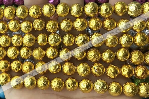 CLV534 15.5 inches 6mm round plated lava beads wholesale
