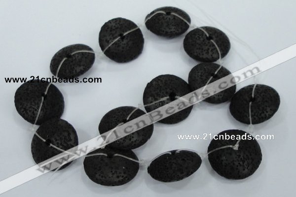CLV54 15.5  inches 12*26mm flat round black natural lava beads wholesale