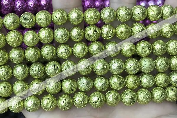 CLV545 15.5 inches 8mm round plated lava beads wholesale