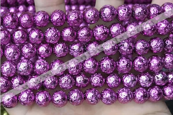 CLV548 15.5 inches 8mm round plated lava beads wholesale