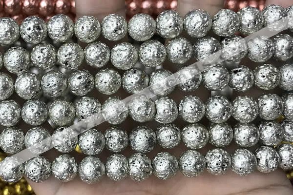 CLV550 15.5 inches 10mm round plated lava beads wholesale