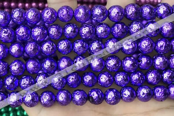 CLV559 15.5 inches 10mm round plated lava beads wholesale