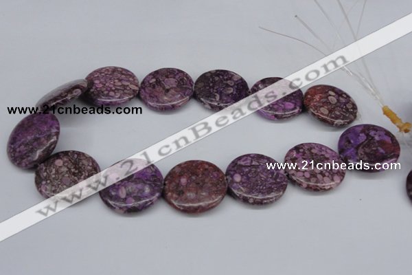 CMB33 15.5 inches 30mm flat round dyed natural medical stone beads