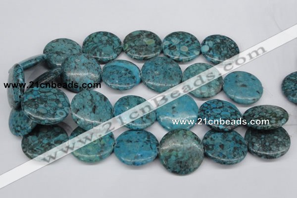 CMB45 15.5 inches 30mm flat round dyed natural medical stone beads