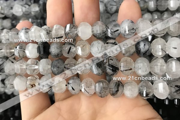 CME207 15.5 inches 7*9mm - 8*10mm pumpkin black rutilated quartz beads