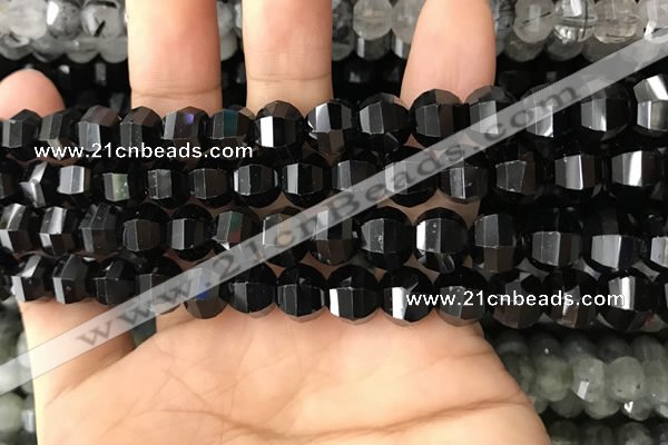 CME213 15.5 inches 7*9mm - 8*10mm pumpkin black quartz beads