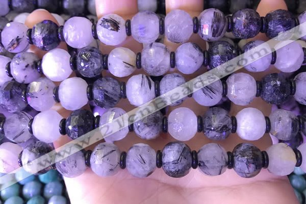 CME330 15.5 inches 9*11mm - 10*12mm pumpkin black rutilated quartz beads