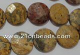 CME54 15.5 inches 15mm faceted coin leopard jasper gemstone beads