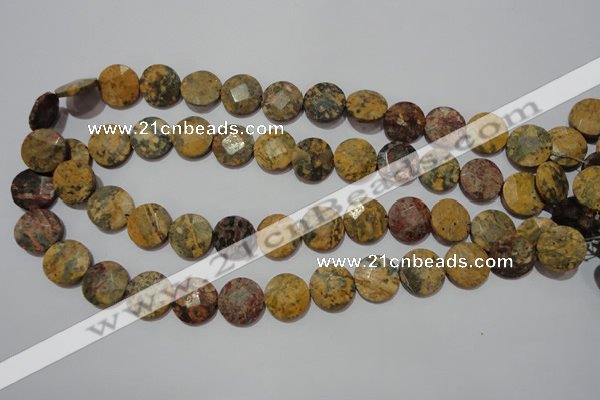 CME54 15.5 inches 15mm faceted coin leopard jasper gemstone beads