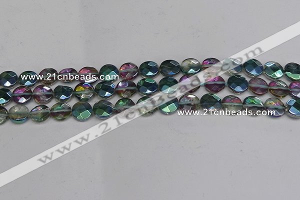 CME61 15.5 inches 10mm faceted coin plated white crystal beads