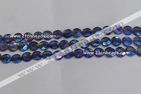 CME63 15.5 inches 10mm faceted coin plated white crystal beads